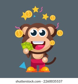 Funny cartoon smiling monkey character flat design illustration mascot logo