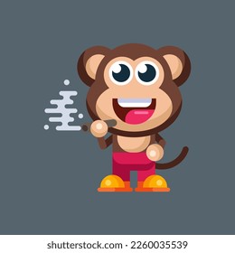 Caricatura divertida caricatura personaje de mono sonriente diseño plano ilustración de mascota logo