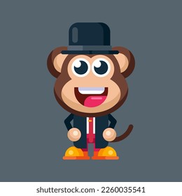 Funny cartoon smiling monkey character flat design illustration mascot logo