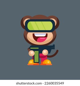 Funny cartoon smiling monkey character flat design illustration mascot logo
