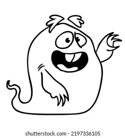 Funny cartoon smiling  monster character outlined. Coloring book illustration. Black and white