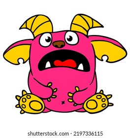 Funny cartoon smiling  monster character. Illustration of cute and happy alien creature. Halloween design. Outlined