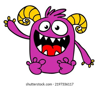 Funny cartoon smiling  monster character. Illustration of cute and happy alien creature. Halloween design. Outlined