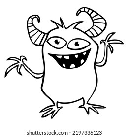 Funny cartoon smiling  monster character. Illustration of cute and happy mythical alien creature. Halloween design. Great for party decoration, poster or package design