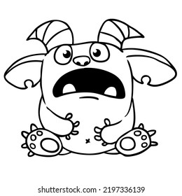 Funny cartoon smiling  monster character outlined. Coloring book illustration. Black and white