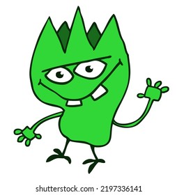 Funny cartoon smiling  monster character. Illustration of cute and happy alien creature. Halloween design. Outlined