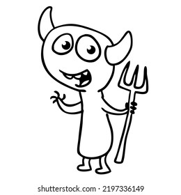 Funny cartoon smiling  monster character outlined. Coloring book illustration. Black and white