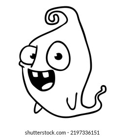 Funny cartoon smiling  monster character outlined. Coloring book illustration. Black and white