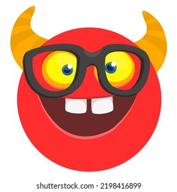 Funny cartoon smiling  monster character. Illustration of cute and happy mythical alien creature. Halloween design. Great for party decoration, poster or package design