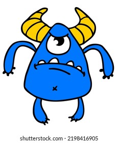 Funny cartoon smiling  monster character. Illustration of cute and happy alien creature. Halloween design. Outlined