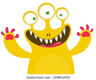 Funny cartoon smiling  monster character. Illustration of cute and happy mythical alien creature. Halloween design. Great for party decoration, poster or package design