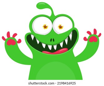 Funny cartoon smiling  monster character. Illustration of cute and happy mythical alien creature. Halloween design. Great for party decoration, poster or package design