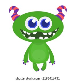 Funny cartoon smiling  monster character. Illustration of cute and happy mythical alien creature. Halloween design. Great for party decoration, poster or package design