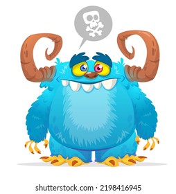 Funny cartoon smiling  monster character. Illustration of cute and happy mythical alien creature. Halloween design. Great for party decoration, poster or package design