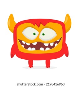 Funny cartoon smiling  monster character. Illustration of cute and happy mythical alien creature. Halloween design. Great for party decoration, poster or package design