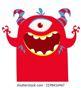 Funny cartoon smiling  monster character. Illustration of cute and happy mythical alien creature. Halloween design. Great for party decoration, poster or package design