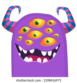 Funny cartoon smiling  monster character with many eyes. Illustration of cute and happy alien creature. Halloween design.