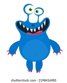 Funny cartoon smiling  monster character. Illustration of cute and happy mythical alien creature. Halloween design. 