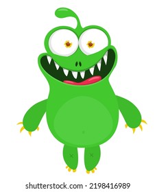 Funny cartoon smiling  monster character. Illustration of cute and happy mythical alien creature. Halloween design. Great for party decoration, poster or package design
