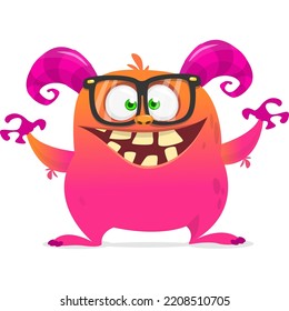 Funny cartoon smiling monster character design. Halloween Illustration of cute alien. Vector isolated
