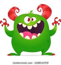 Funny cartoon smiling monster character design. Halloween Illustration of cute alien. Vector isolated