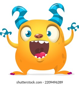 Funny cartoon smiling monster character design. Halloween Illustration of cute alien. Vector isolated