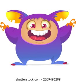 Funny cartoon smiling monster character design. Halloween Illustration of cute alien. Vector isolated