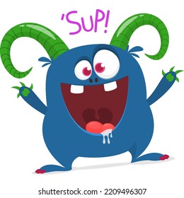Funny cartoon smiling monster character design. Halloween Illustration of cute alien. Vector isolated