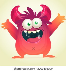 Funny cartoon smiling monster character design. Halloween Illustration of cute alien. Vector isolated