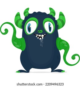 Funny cartoon smiling monster character design. Halloween Illustration of cute alien. Vector isolated