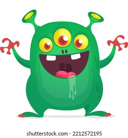 Funny cartoon smiling monster character design. Halloween Illustration of cute alien. Vector isolated