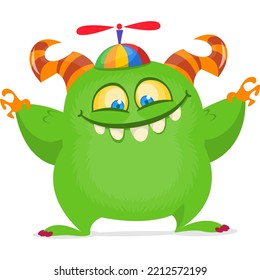 Funny cartoon smiling monster character design. Halloween Illustration of cute alien. Vector isolated
