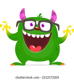 Funny cartoon smiling monster character design. Halloween Illustration of cute alien. Vector isolated
