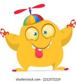 Funny cartoon smiling monster character design. Halloween Illustration of cute alien. Vector isolated