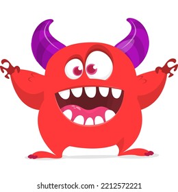 Funny cartoon smiling monster character design. Halloween Illustration of cute alien. Vector isolated