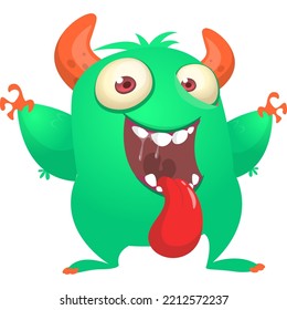 Funny cartoon smiling monster character design. Halloween Illustration of cute alien. Vector isolated
