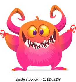 Funny cartoon smiling monster character design. Halloween Illustration of cute alien. Vector isolated