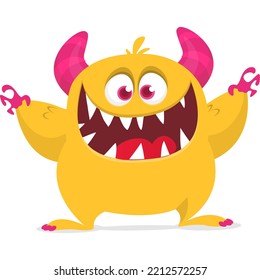 Funny cartoon smiling monster character design. Halloween Illustration of cute alien. Vector isolated