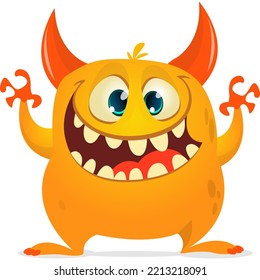 Funny cartoon smiling monster character design. Halloween Illustration of cute alien. Vector isolated