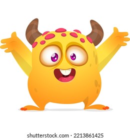 Funny cartoon smiling monster character design. Halloween Illustration of cute alien. Vector isolated