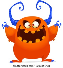 Funny cartoon smiling monster character design. Halloween Illustration of cute alien. Vector isolated