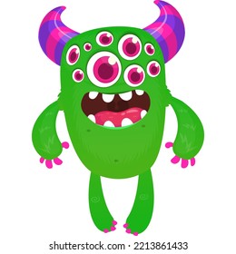 Funny cartoon smiling monster character design. Halloween Illustration of cute alien. Vector isolated