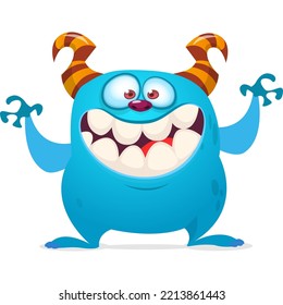 Funny cartoon smiling monster character design. Halloween Illustration of cute alien. Vector isolated