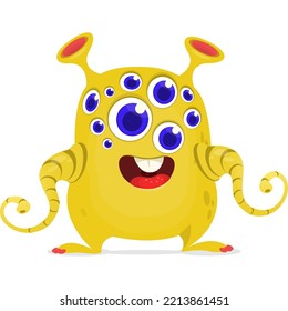 Funny cartoon smiling monster character design. Halloween Illustration of cute alien. Vector isolated