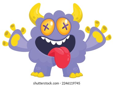 Funny cartoon smiling  monster character. Illustration of cute and happy alien creature. Halloween design