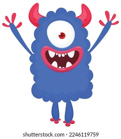 Funny cartoon smiling  monster character. Illustration of cute and happy alien creature. Halloween design