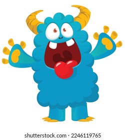 Funny cartoon smiling  monster character. Illustration of cute and happy alien creature. Halloween design