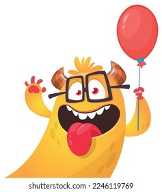 Funny cartoon smiling  monster character. Illustration of cute and happy alien creature. Halloween design