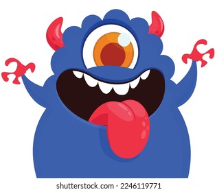 Funny cartoon smiling  monster character with one eye. Illustration of cute and happy alien creature. Halloween design.
