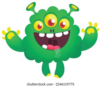 Funny cartoon smiling  monster character. Illustration of cute and happy alien creature. Halloween design